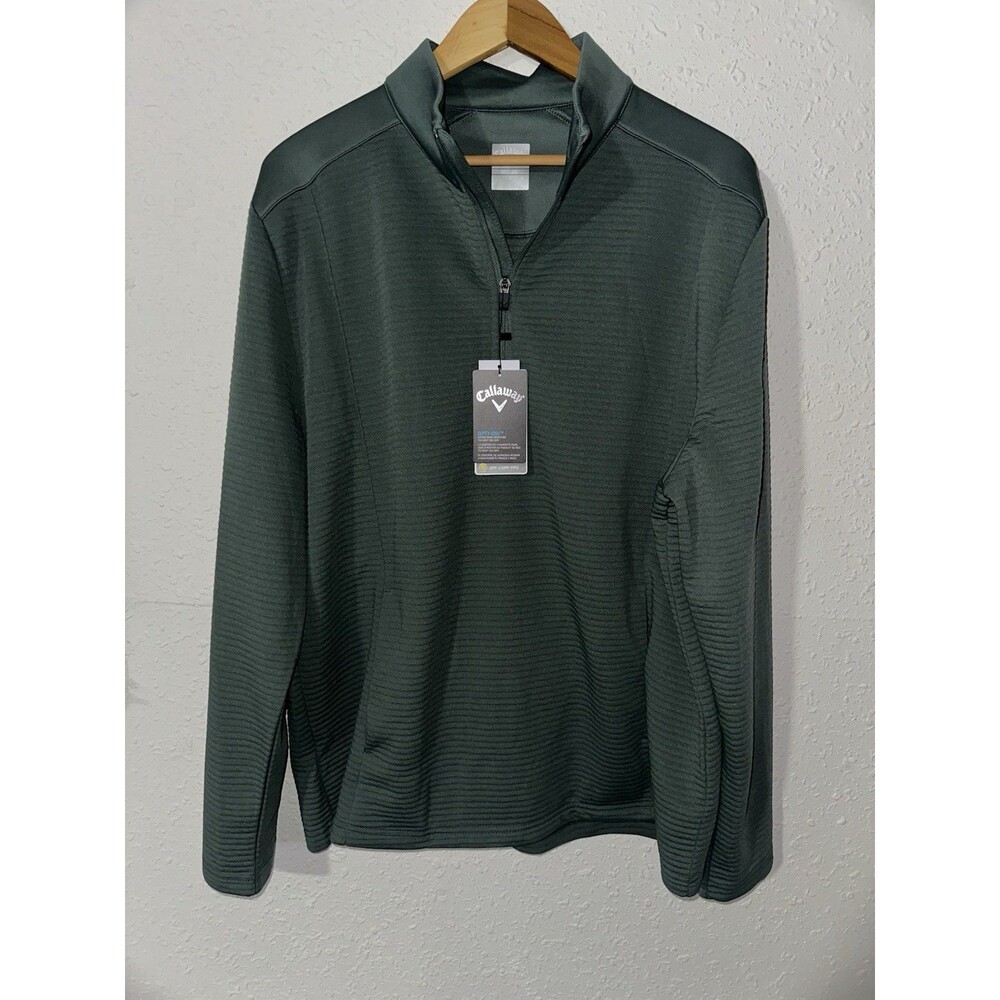Callaway Golf Opti-Dri 1/4 Zip Ribbed Pullover Men's Lrg Forest Green Brand New